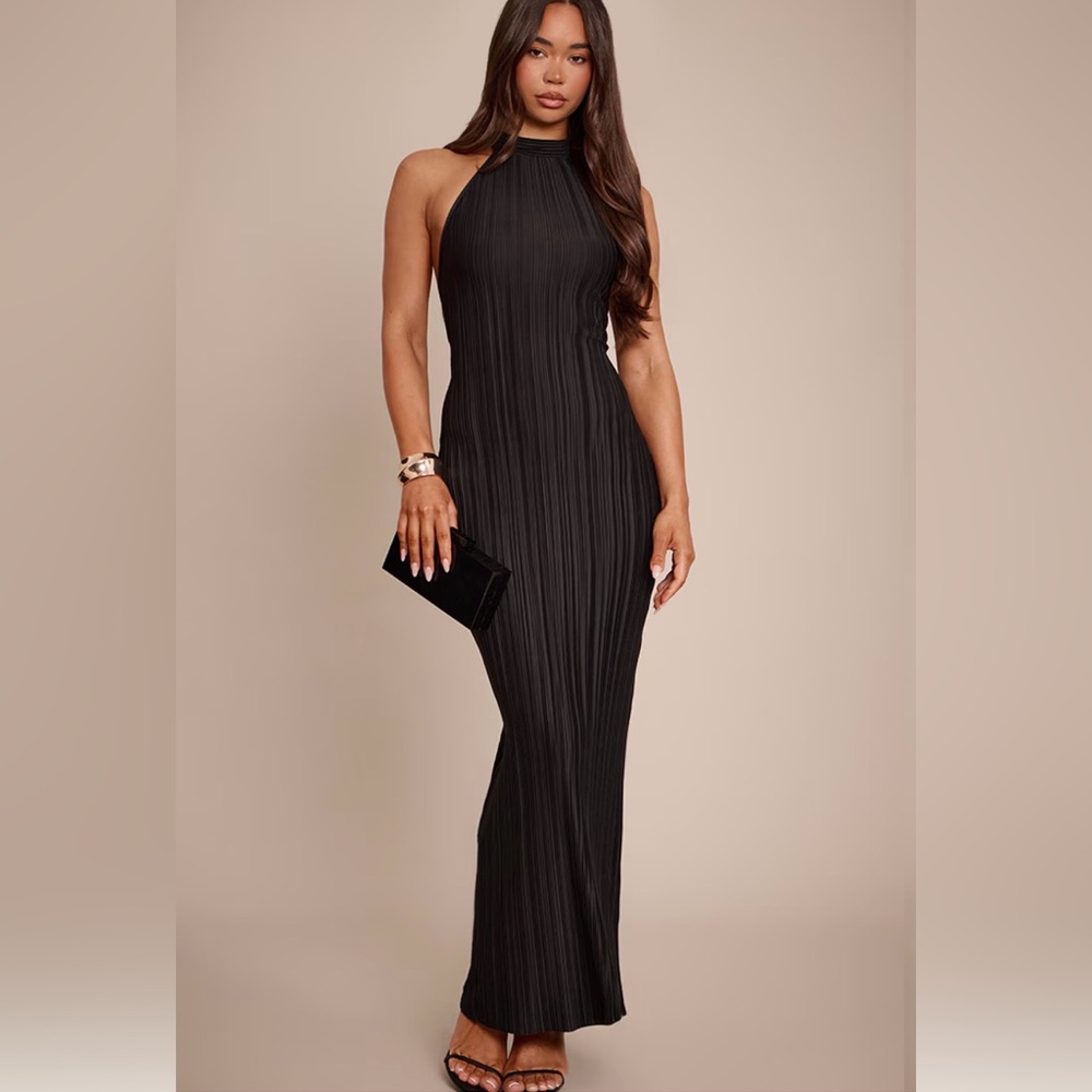 PrettyLittleThing Black Halter Maxi Dress